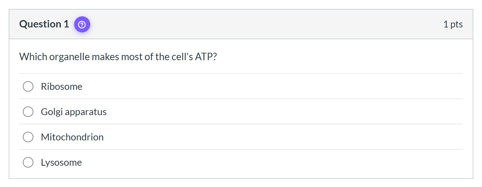 A Canvas question with the purple Answerly question mark button next to the question number