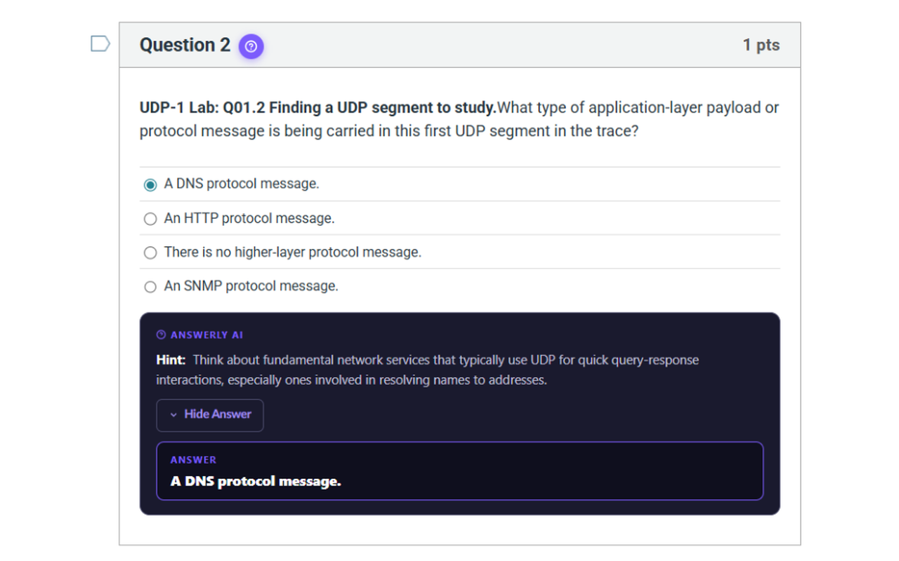 Quiz solver answering a question